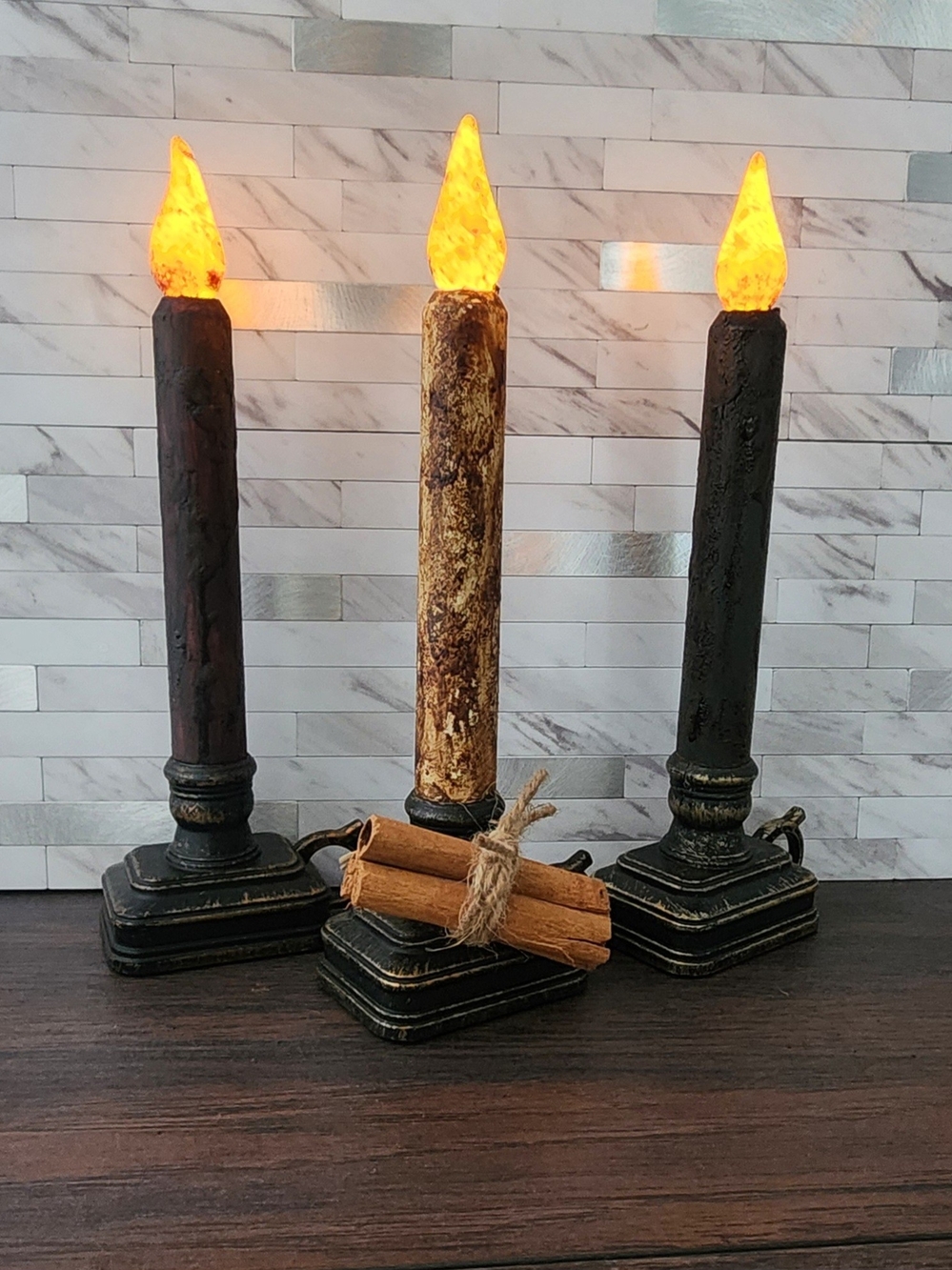 Primitive Americana Flicker Candles Set of 3 Rustic Battery-Operated